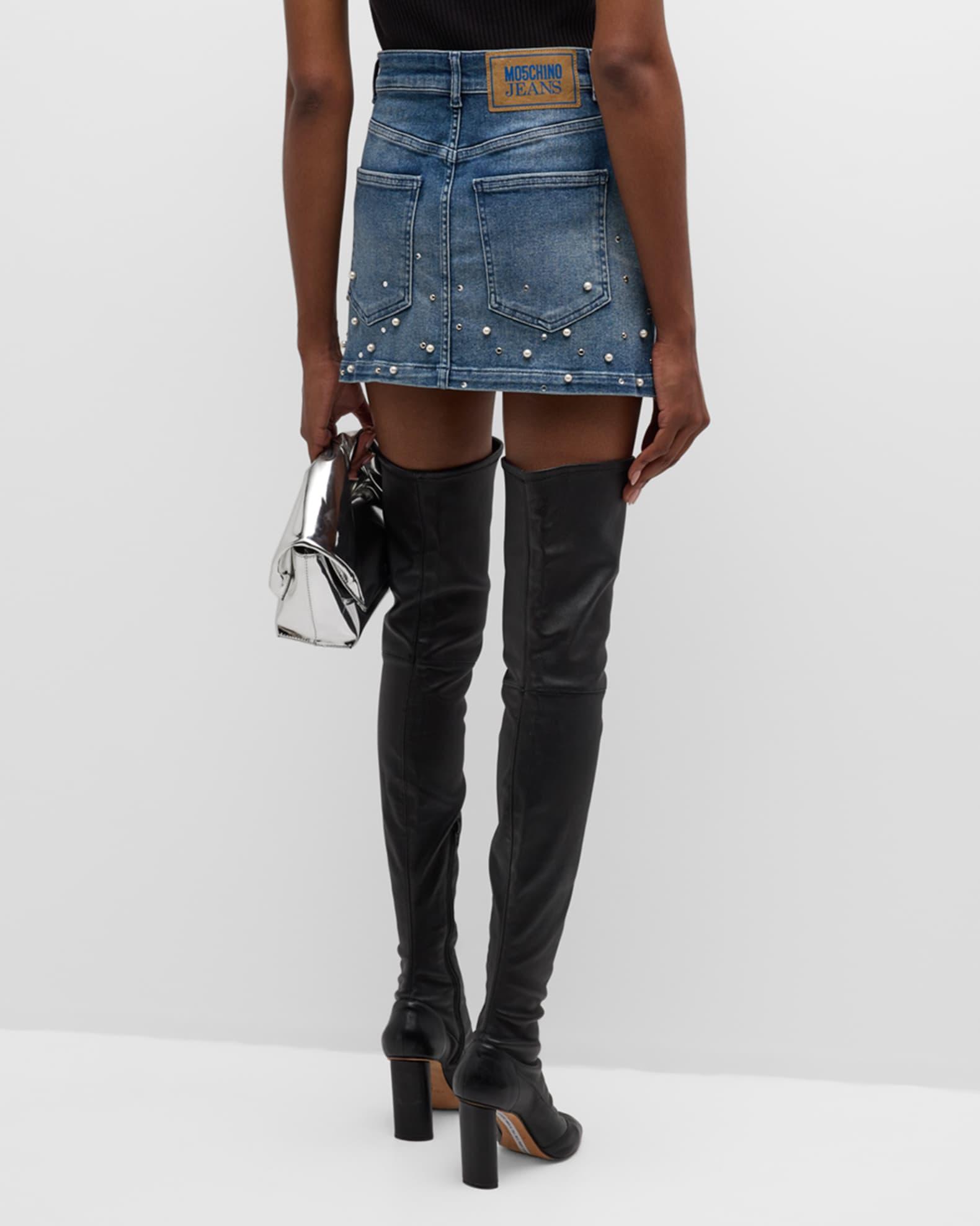 Pearl-Embellished Denim Mini Skirt Product Image