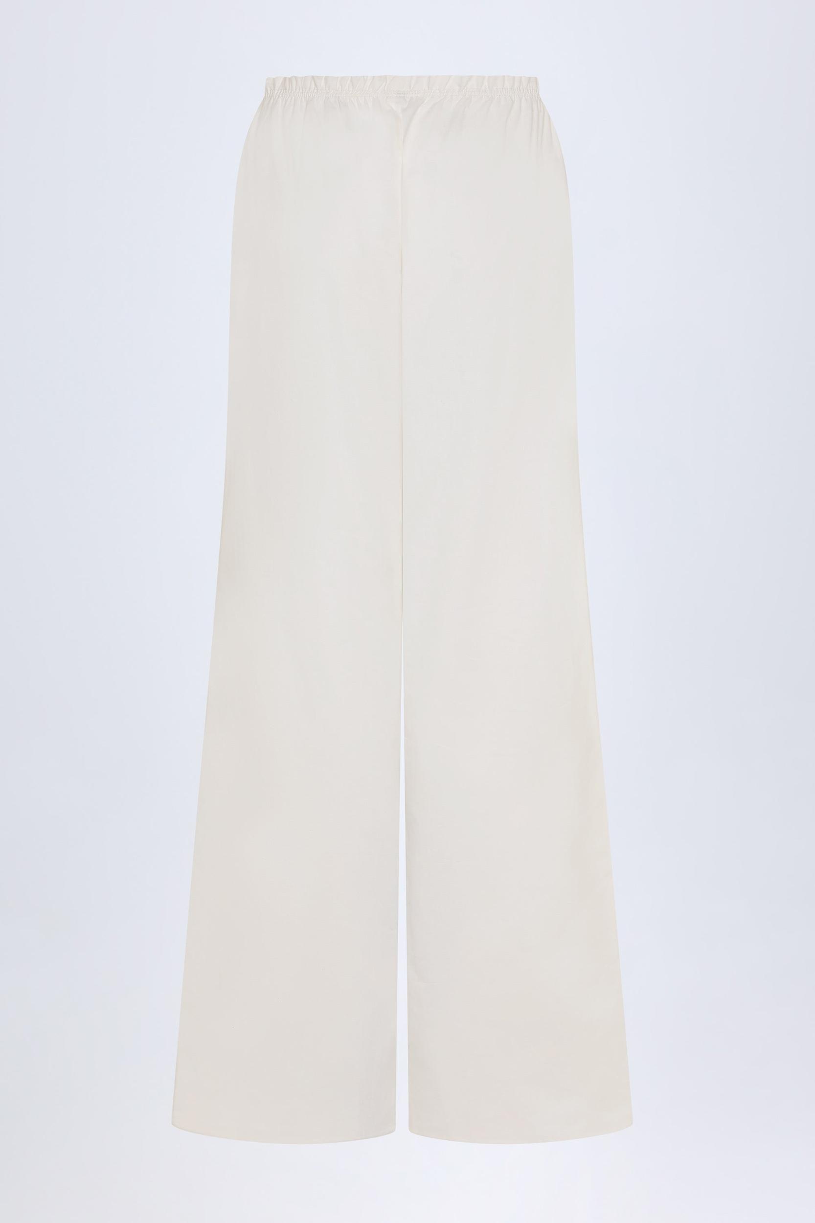 Wide-Leg Cotton-Poplin Trousers in White Product Image