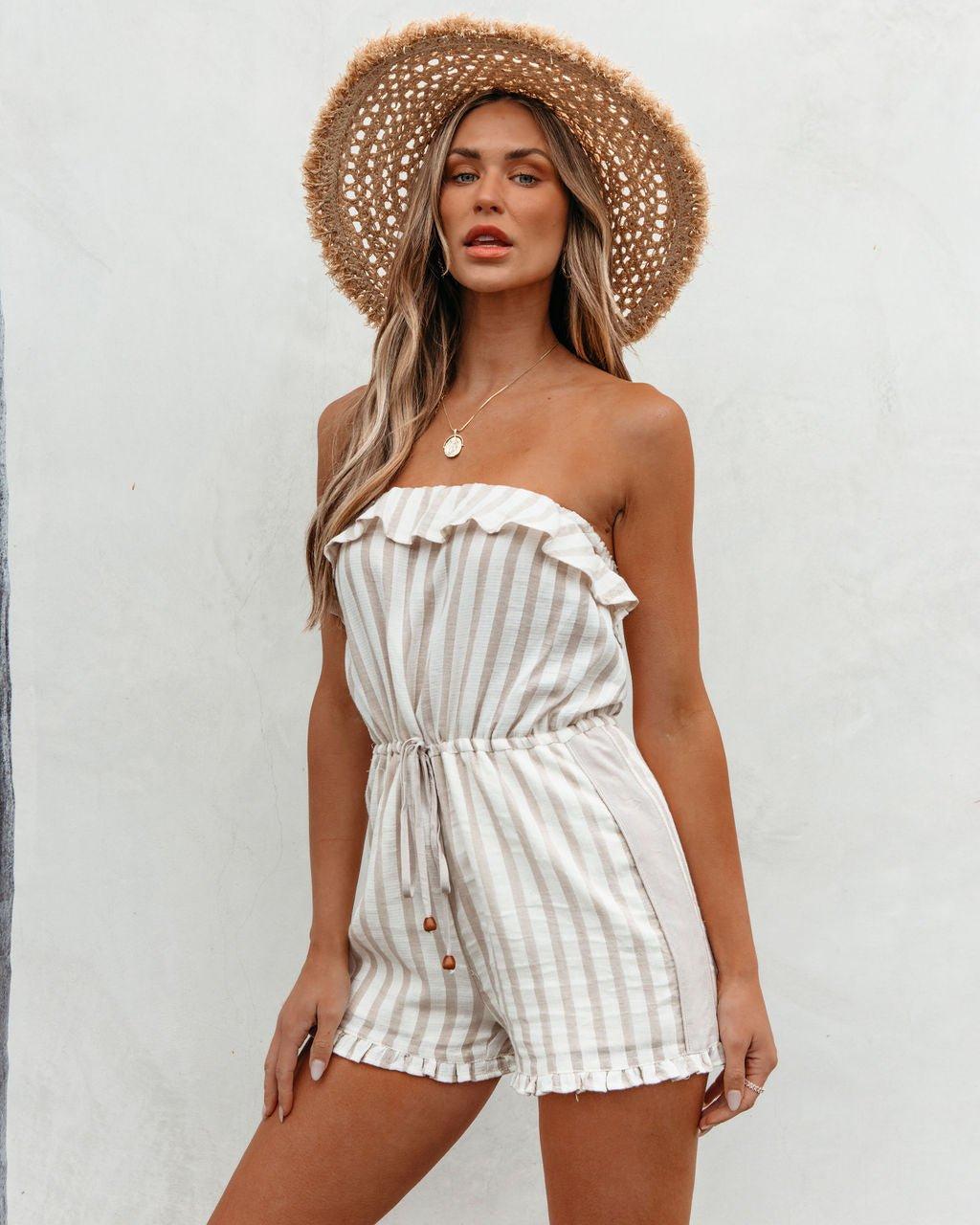 Taupe Striped Tube Romper - FINAL SALE Product Image