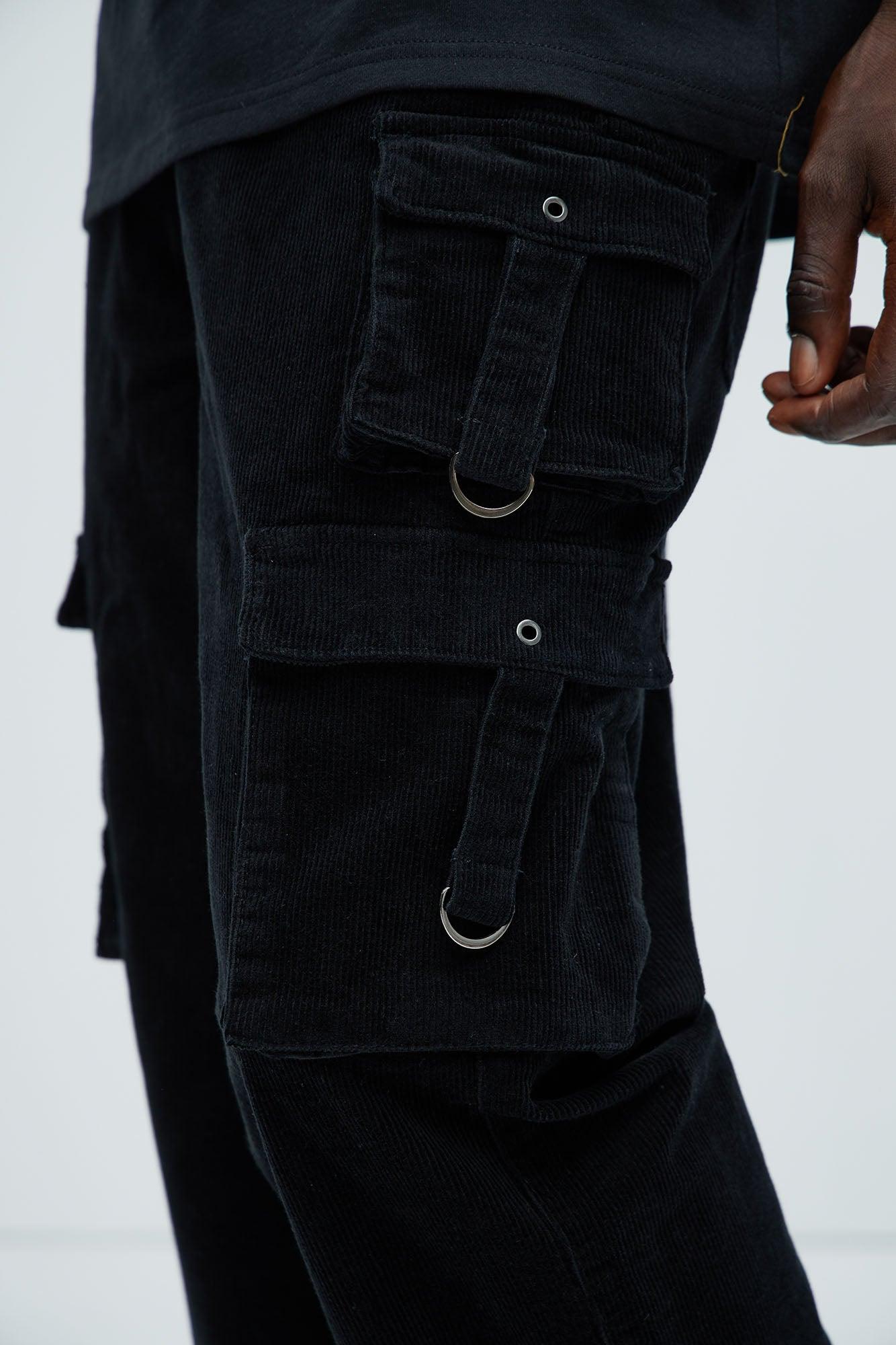 With Me Straight Corduroy Cargo Pants - Black Product Image