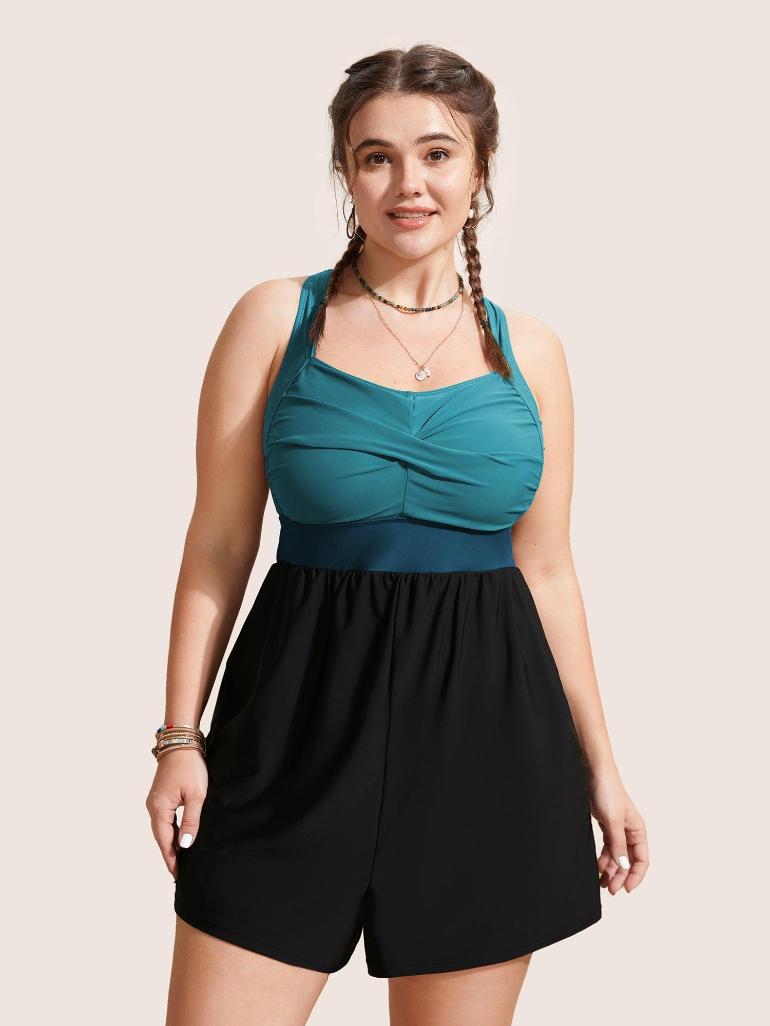 Patchwork Contrast Crossover One Piece Swimsuit Female Product Image