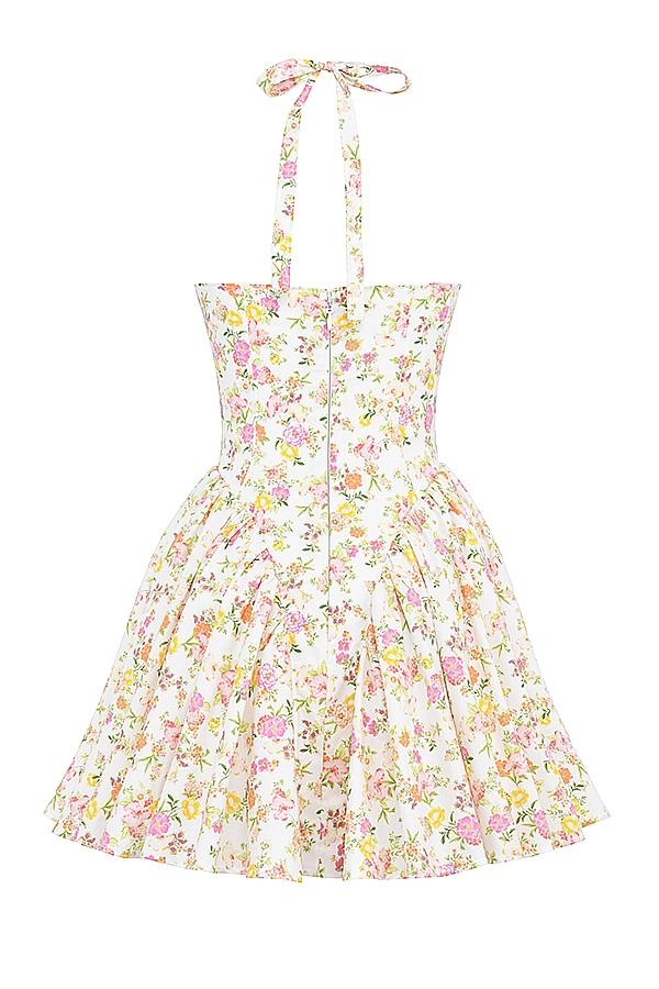 Valentia  ivory meadow print cotton halter mini dress Product Image