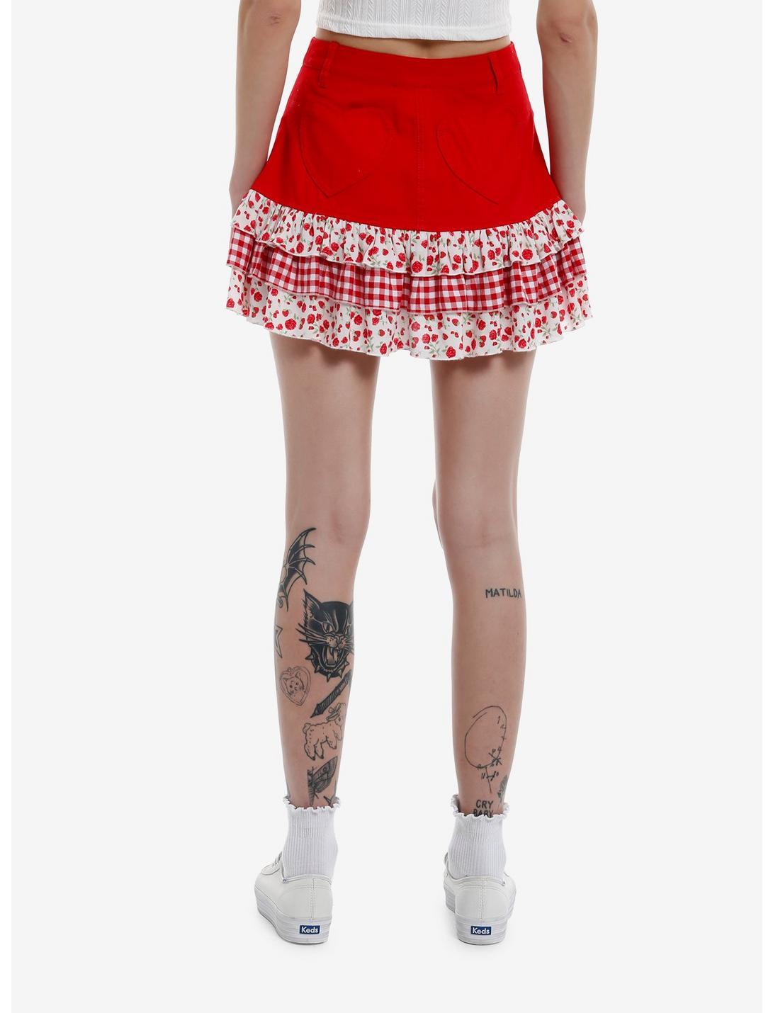 Sweet Society Strawberry Gingham Ruffle Tiered Skirt Product Image