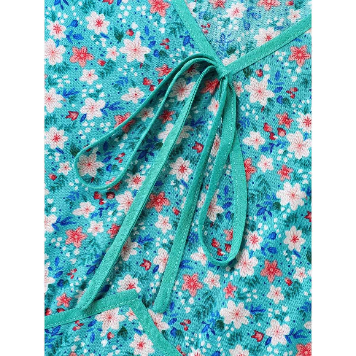 Plus Size Floral Contrast Cinched-Waist Tie Midi Dress Arctic Women V-neck Short sleeve Curvy BloomChic 26/4X Product Image