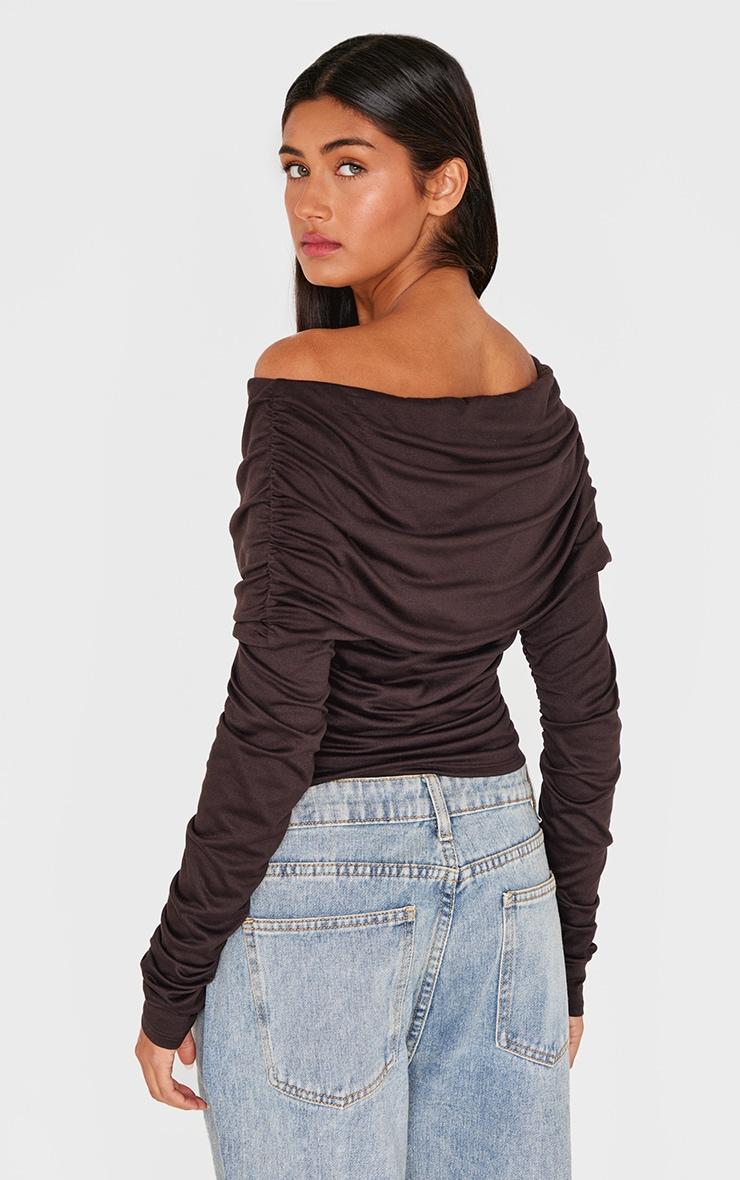 Chocolate Contour Jersey Extreme Fold Over Ruched Detail Long Sleeve Top Product Image