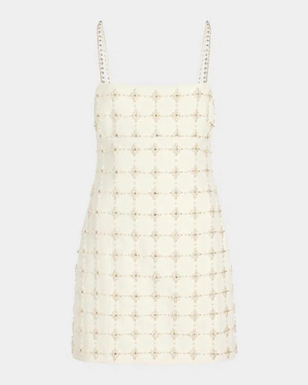 CINQ À SEPT Pearl Crystal Iris Satine Mini Dress In Neutral Product Image