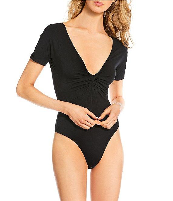 Good American Jersey Knit Twst Front V-Neck Short Sleeve Bodysuit Product Image