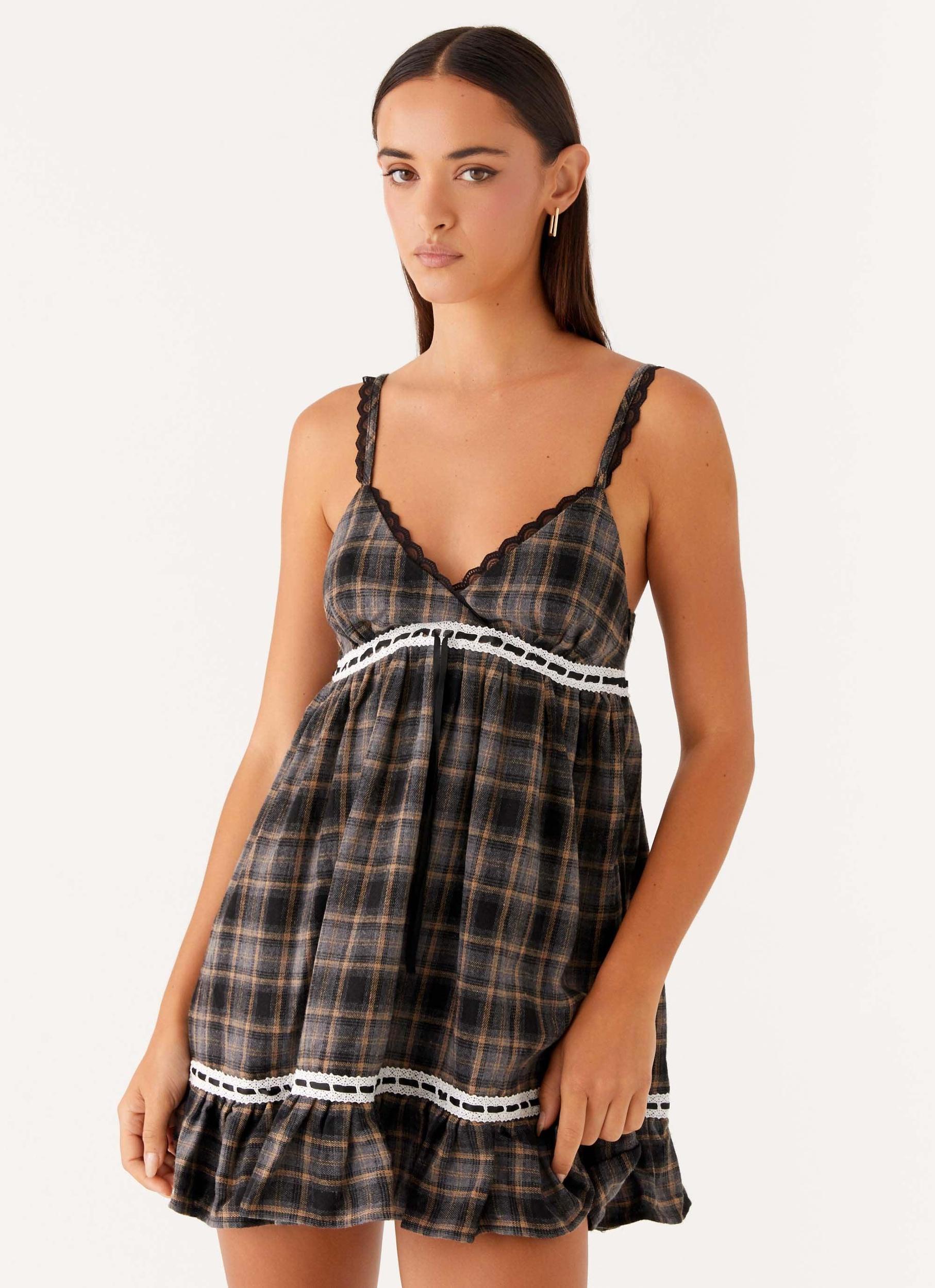 Gretta Mini Dress - Brown Check Product Image
