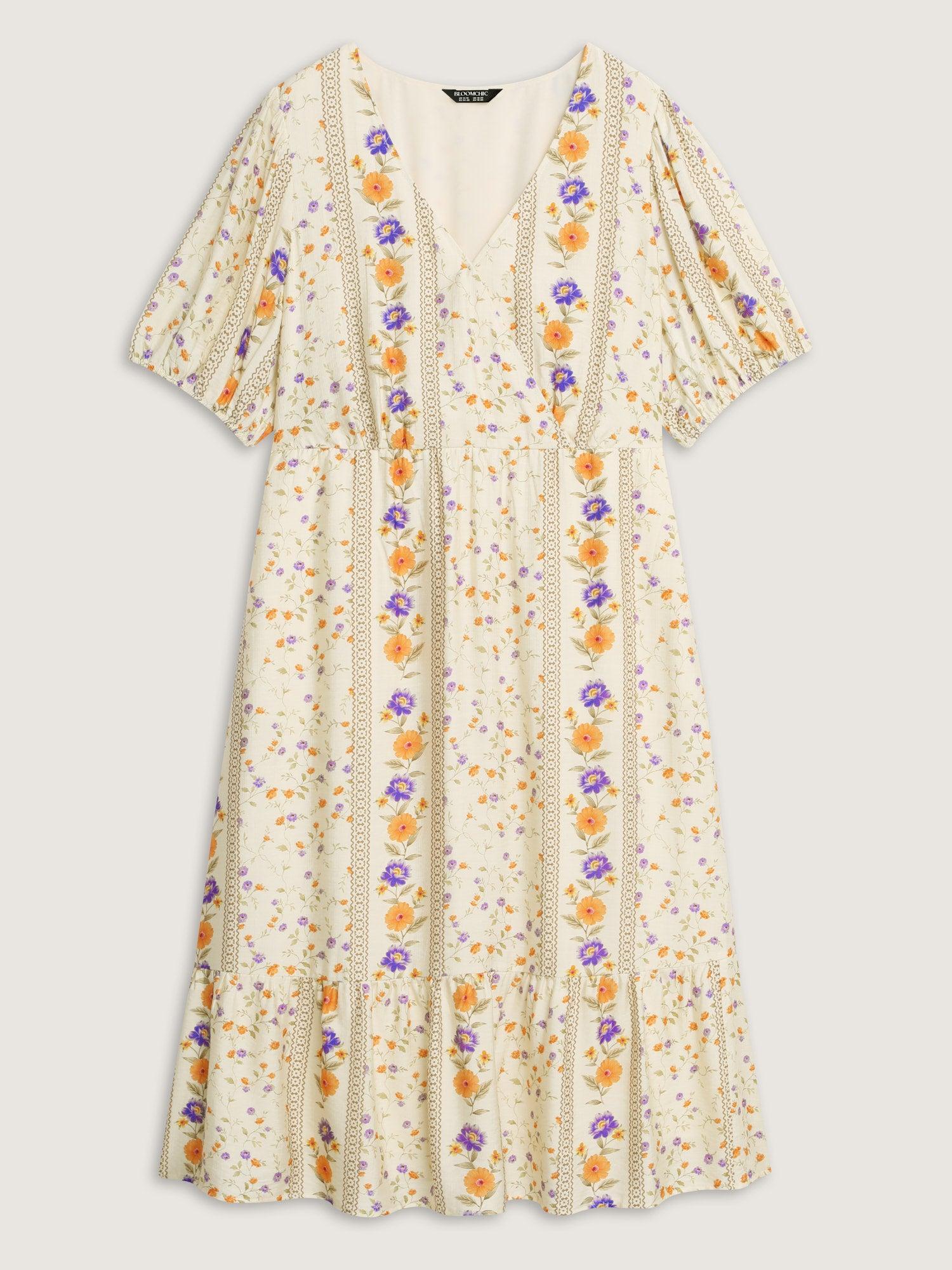 Floral Print Surplice Neck Tie Midi Dress Female Product Image