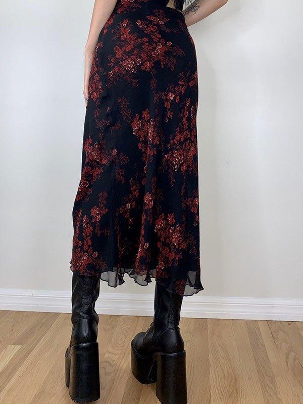 Mesh Paneled Floral Midi Skirt Product Image