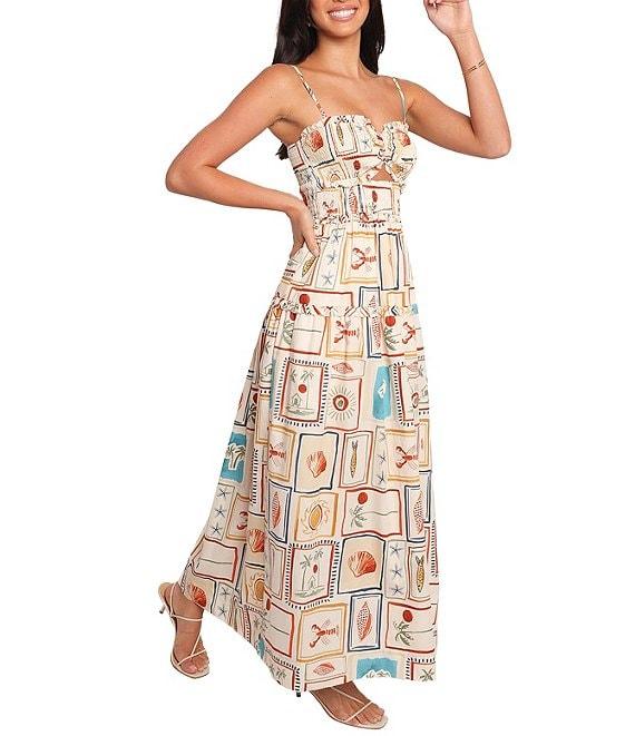 Petal & Pup Hana Sardinia Print Sweetheart Neck Sleeveless Cut-Out Shirred Maxi Dress Product Image