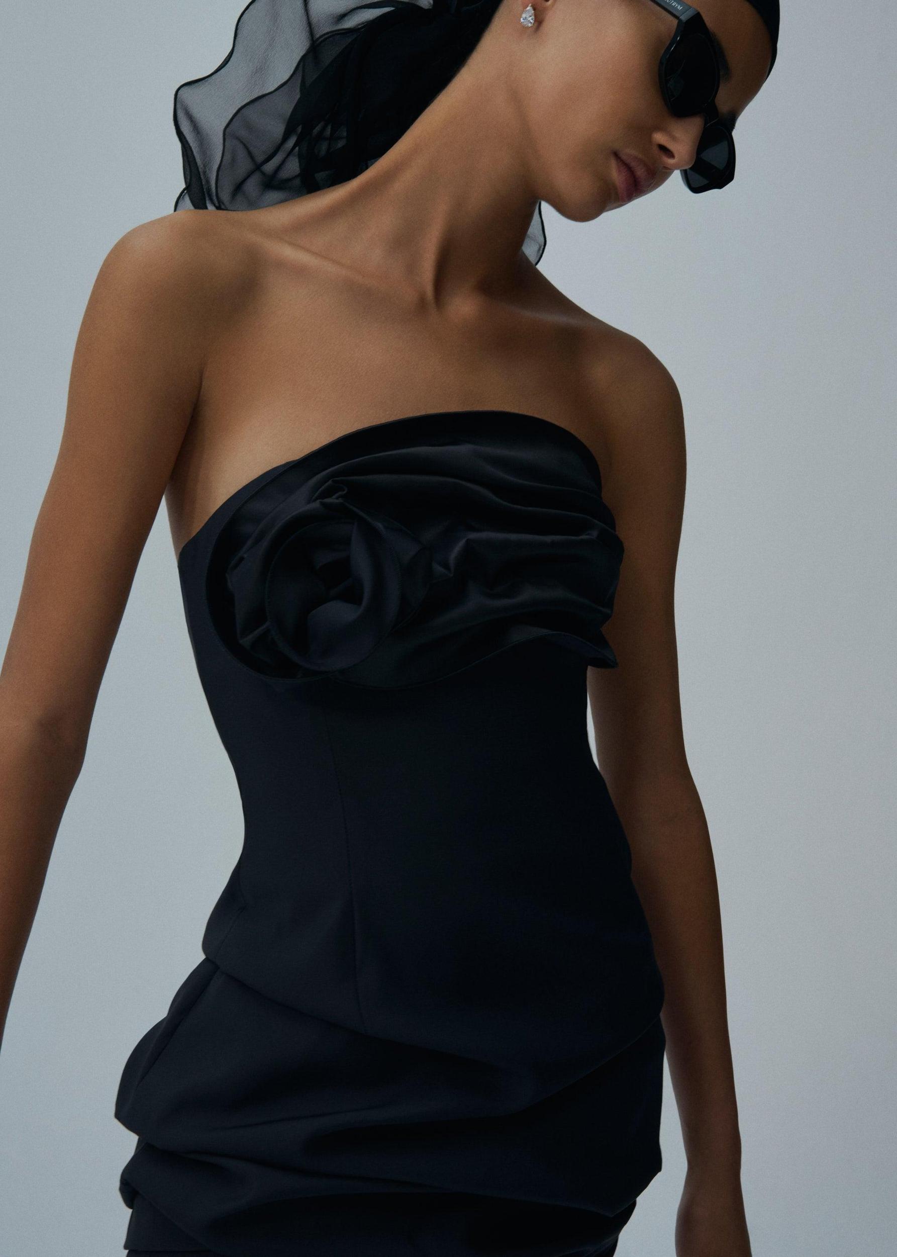 Strapless ruched mini dress in black Product Image