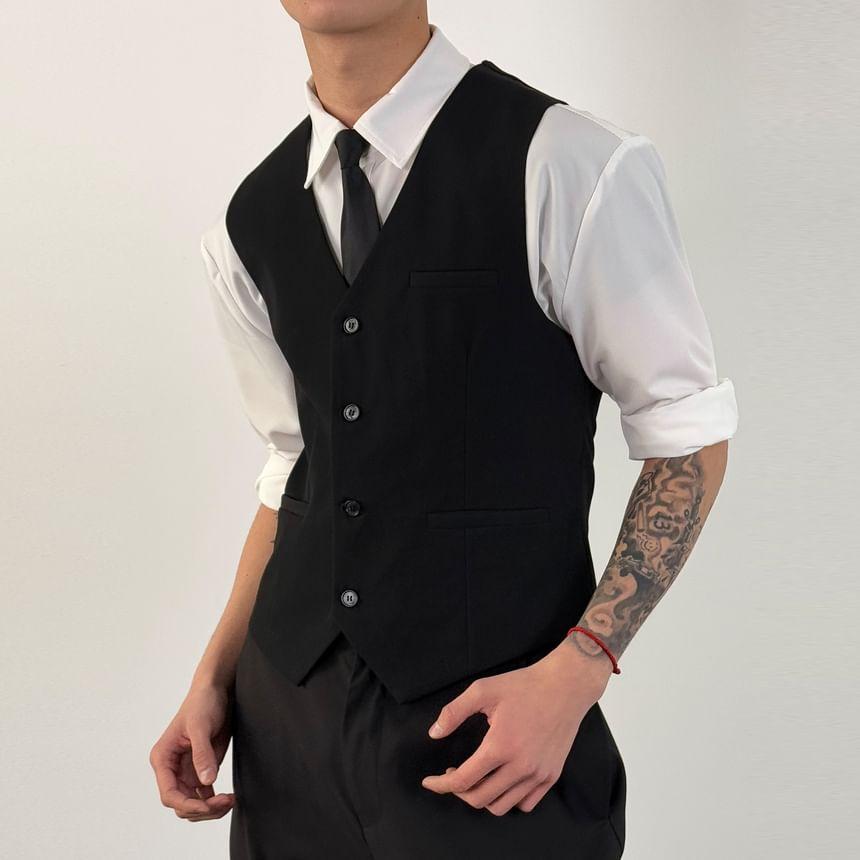 V-Neck Single-Breasted Plain Vest Product Image