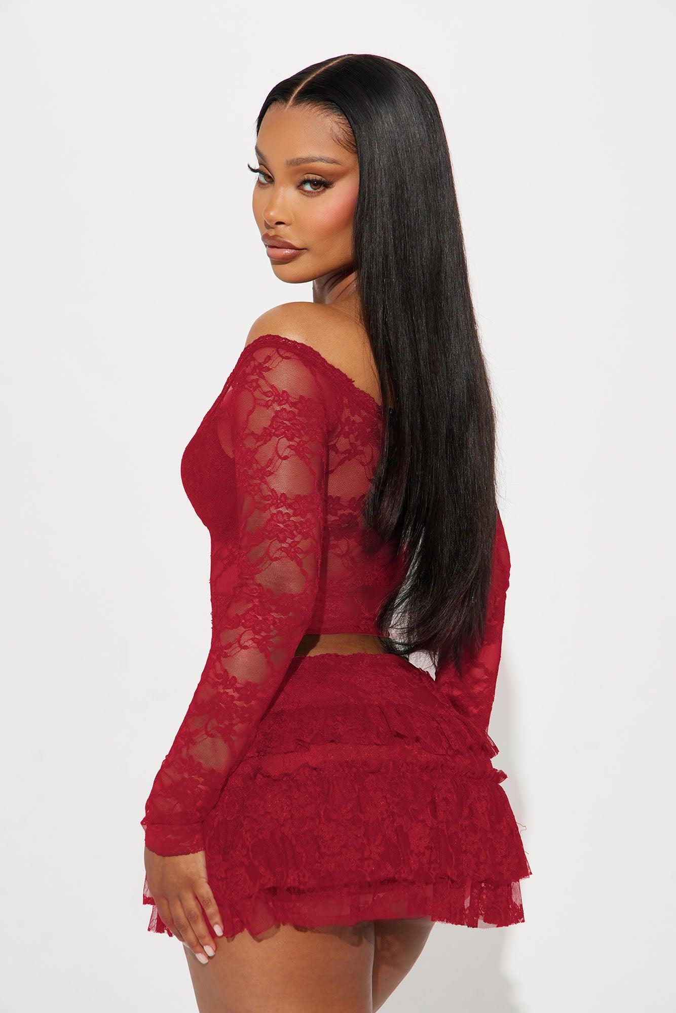 Adryana Ruffled Lace Skirt Set - Red Product Image