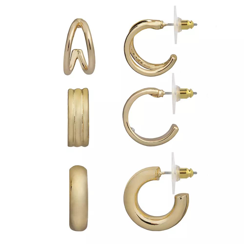 LC Lauren Conrad Gold Tone Mini C-Hoop Earring Set, Women's Product Image