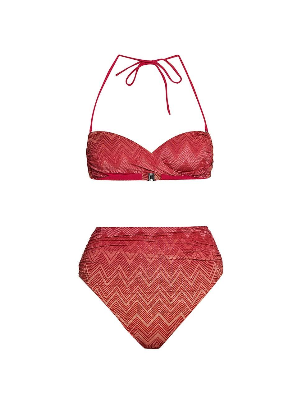 Womens Ombr Chevron Stripe High-Waist Bikini Product Image