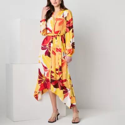 Worthington Womens Long Sleeve Floral Shirt Dress Product Image