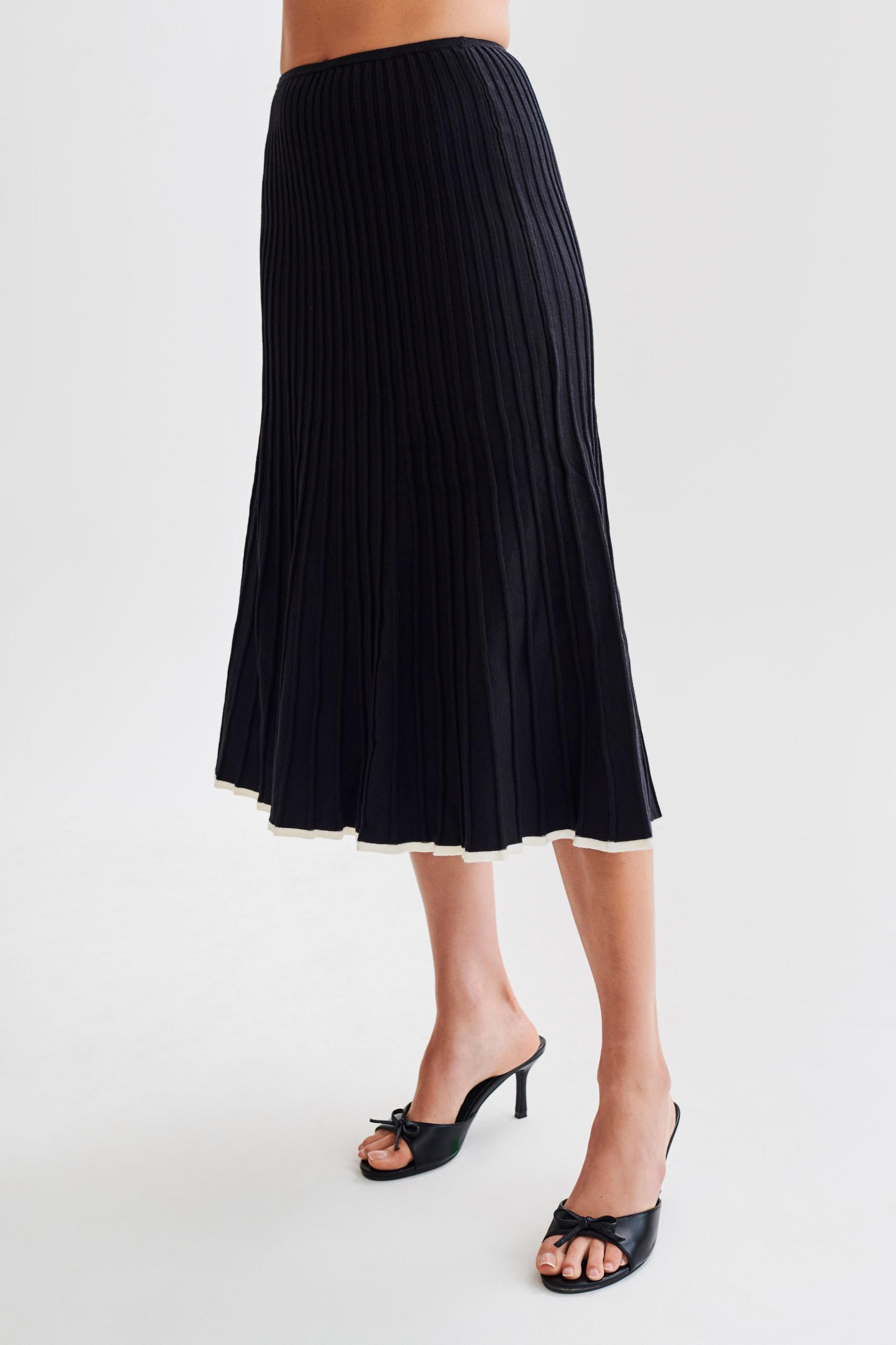 Jolene Contrast Rib Knit Midi Skirt - Black Product Image