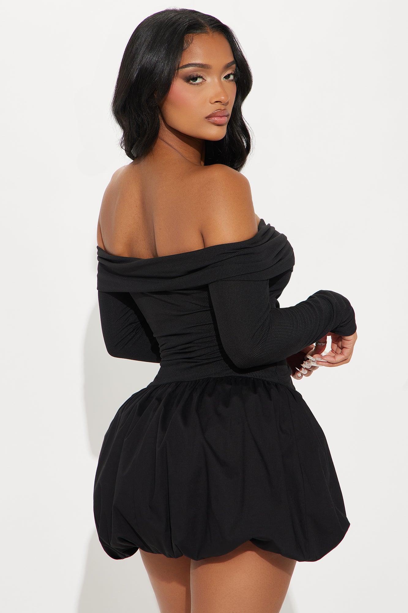 Stella Ruched Bubble Mini Dress - Black Product Image