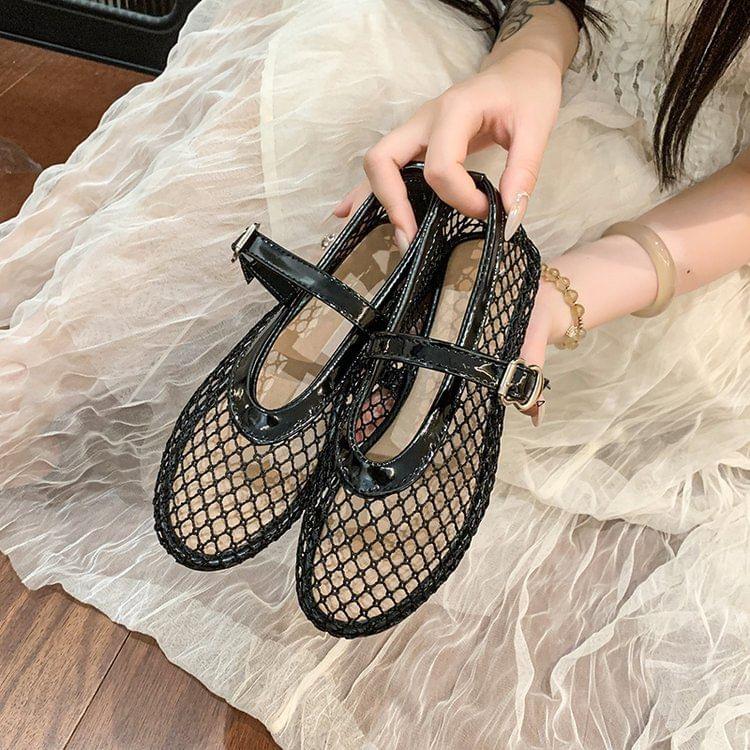 Round Toe Mesh Mary Jane Flats Product Image