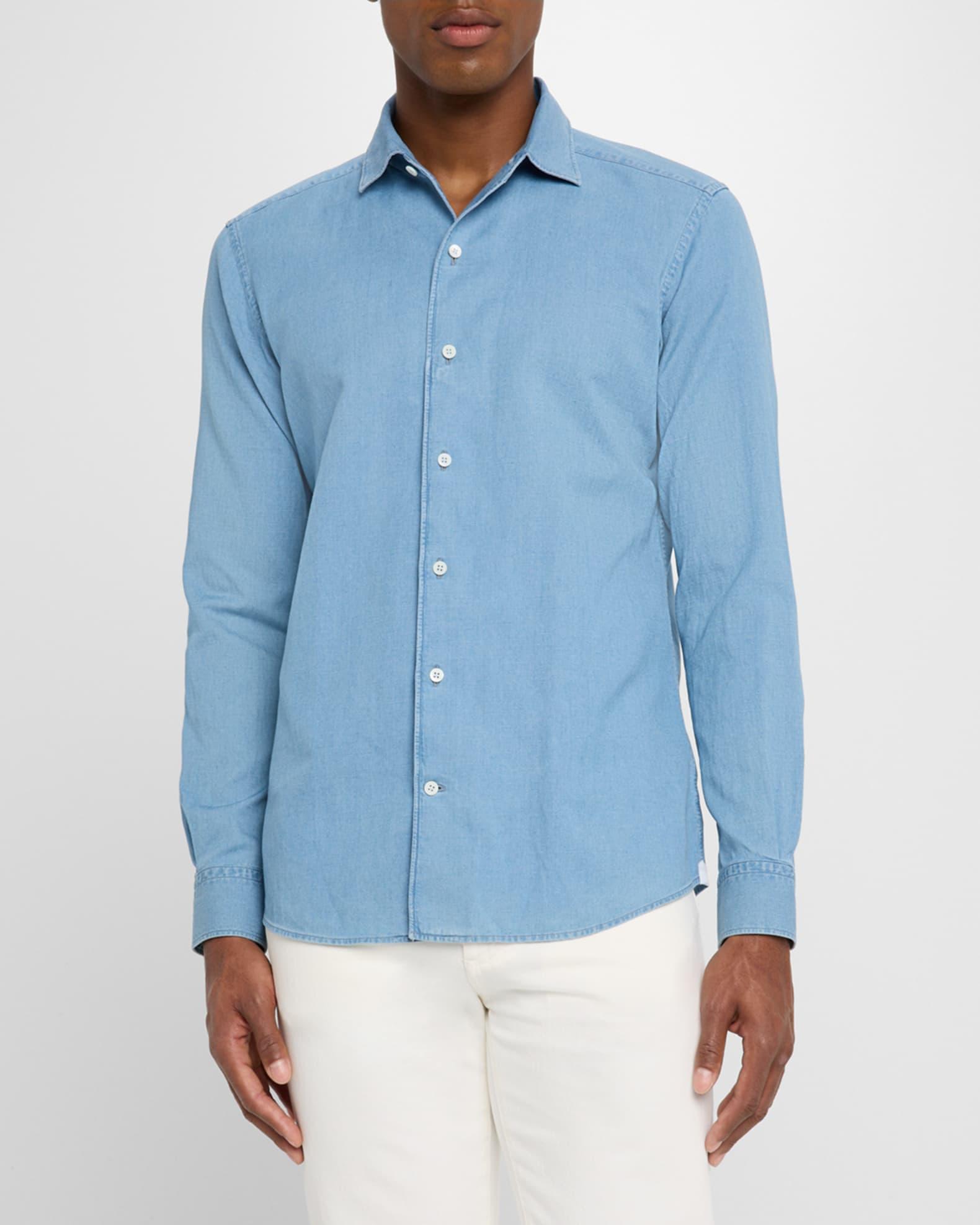 Men's Denim Casual Button-Down Shirt Product Image