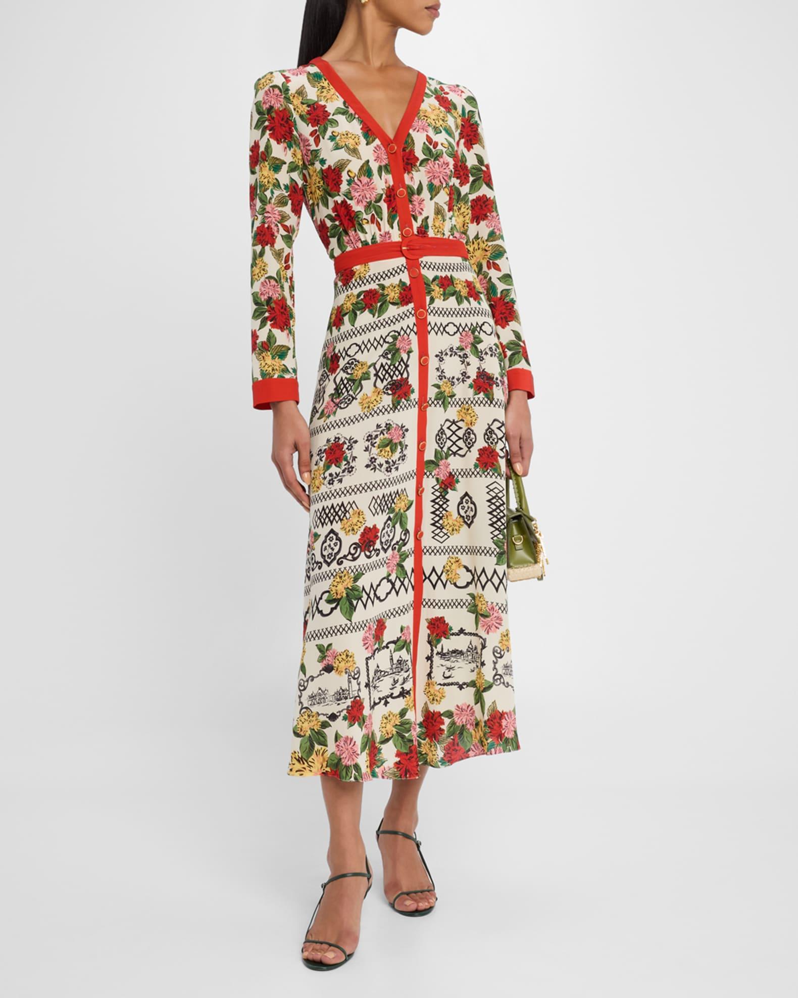 Lea Button-Front Printed Midi Silk Shirtdress Product Image