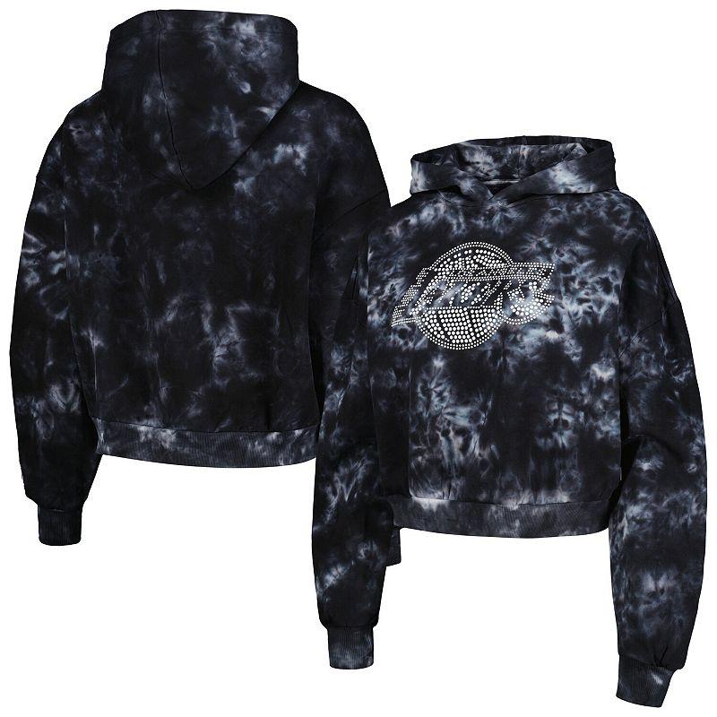 Women's The Wild Collective Black Los Angeles Lakers Tie-Dye Cropped Pullover Hoodie,  Product Image