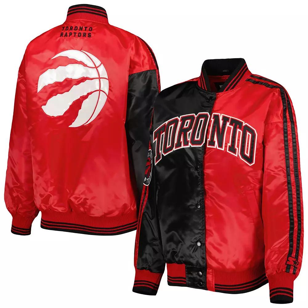 Women's Starter Black/Red Toronto Raptors Split Colorblock Satin Full-Snap Varsity Jacket,  Product Image