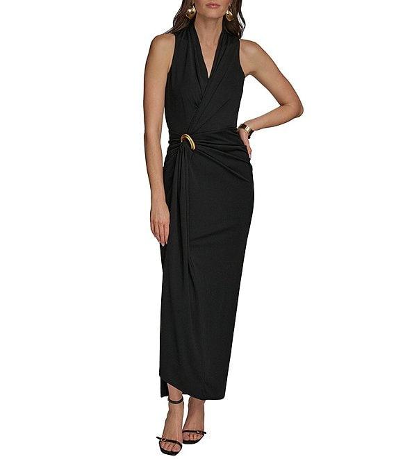 Donna Karan V-Neck Knot Front Sheath Dress Product Image