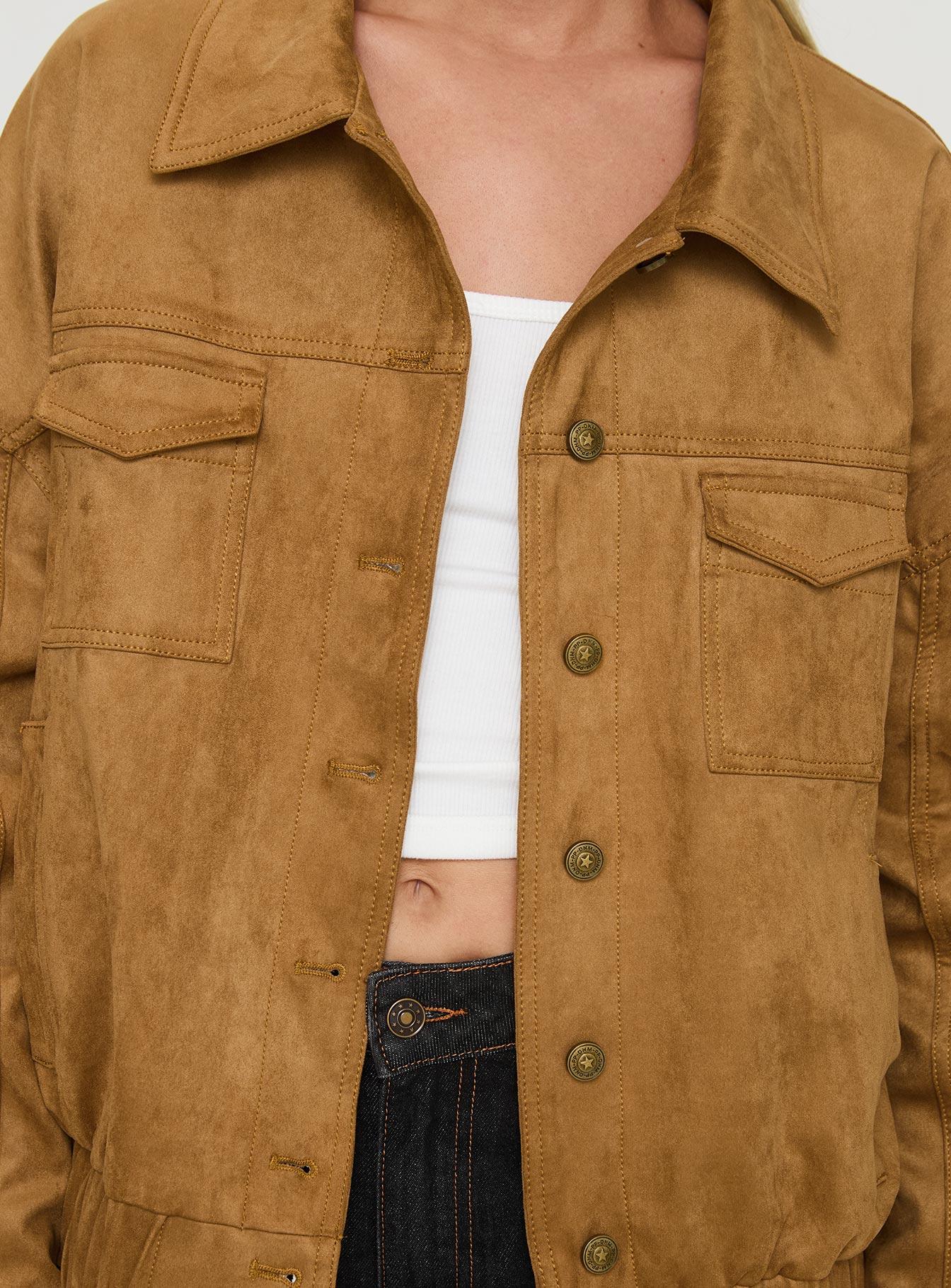 Ristretto Faux Suede Bomber Brown Product Image