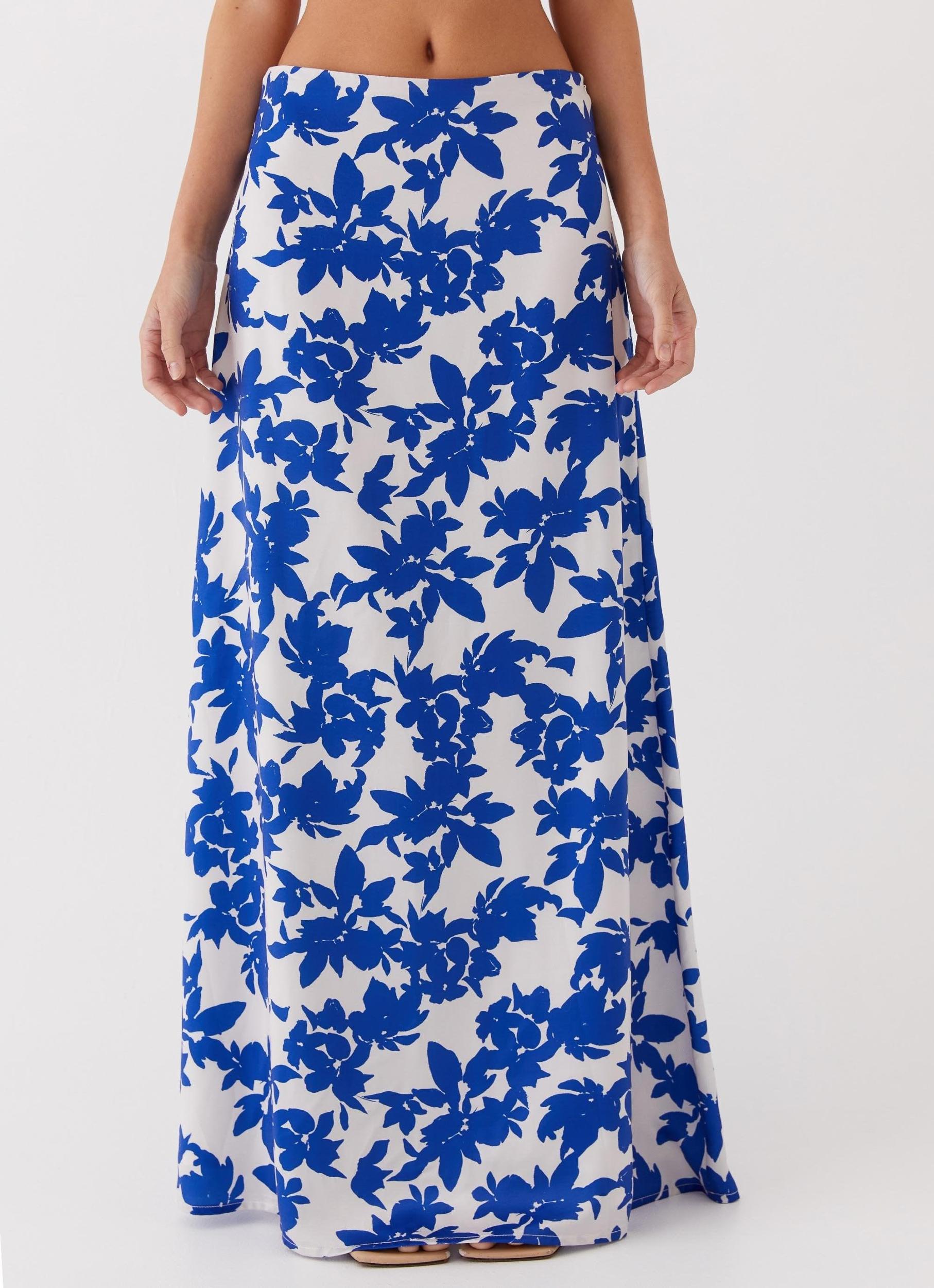 Sky Gaze Low Rise Maxi Skirt - Blue Floral Product Image