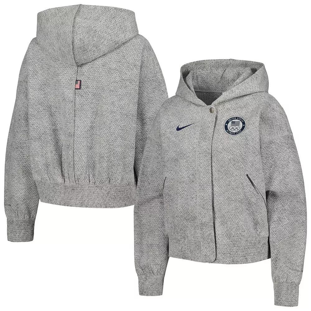 Women's Nike Gray Team USA Media Day Oversized Cropped Hoodie Performance Full-Zip Jacket, Size: Large, Usa Grey Product Image