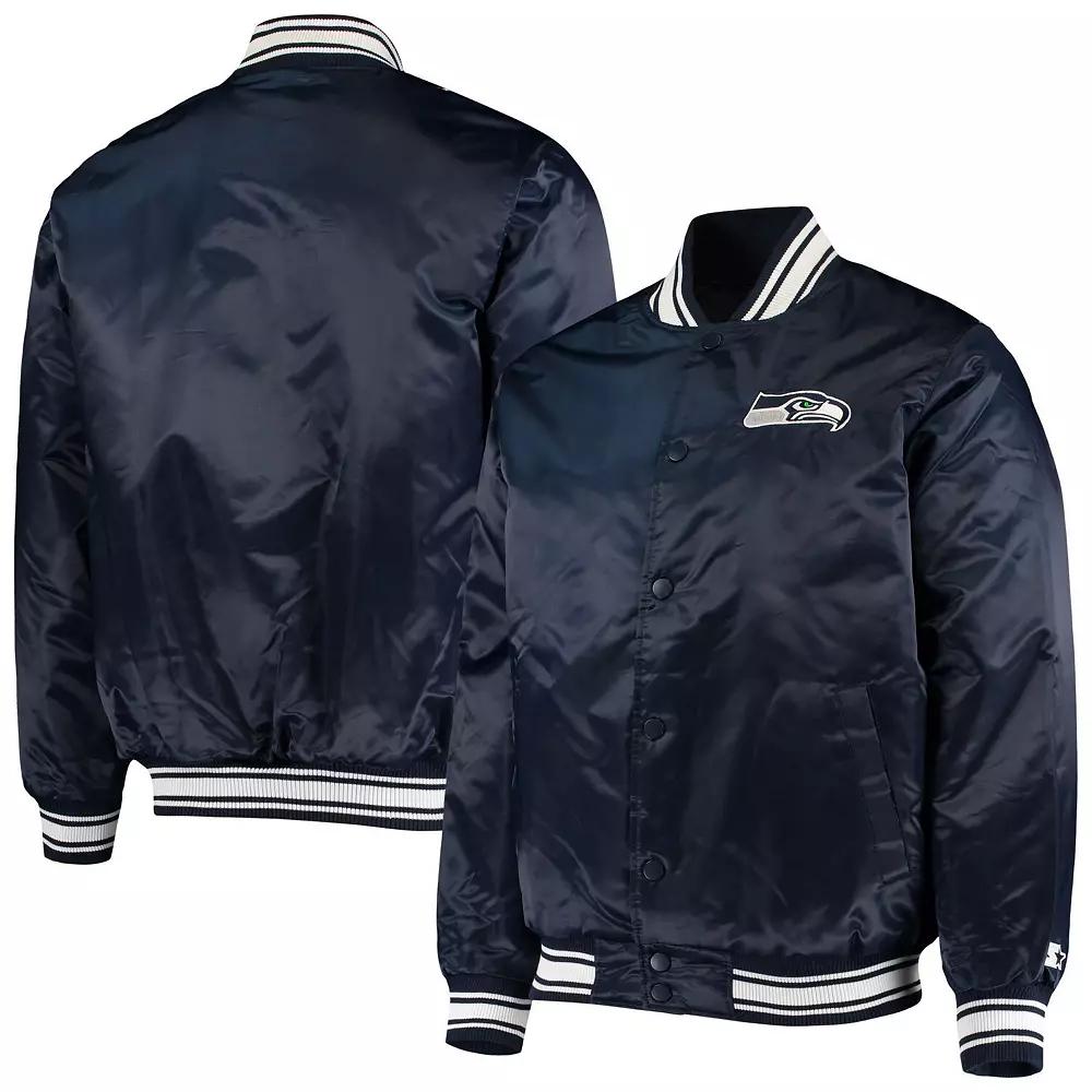 Men's Starter College Navy Seattle Seahawks Locker Room Satin Varsity Full-Snap Jacket, Size: 2XL, Blue Product Image
