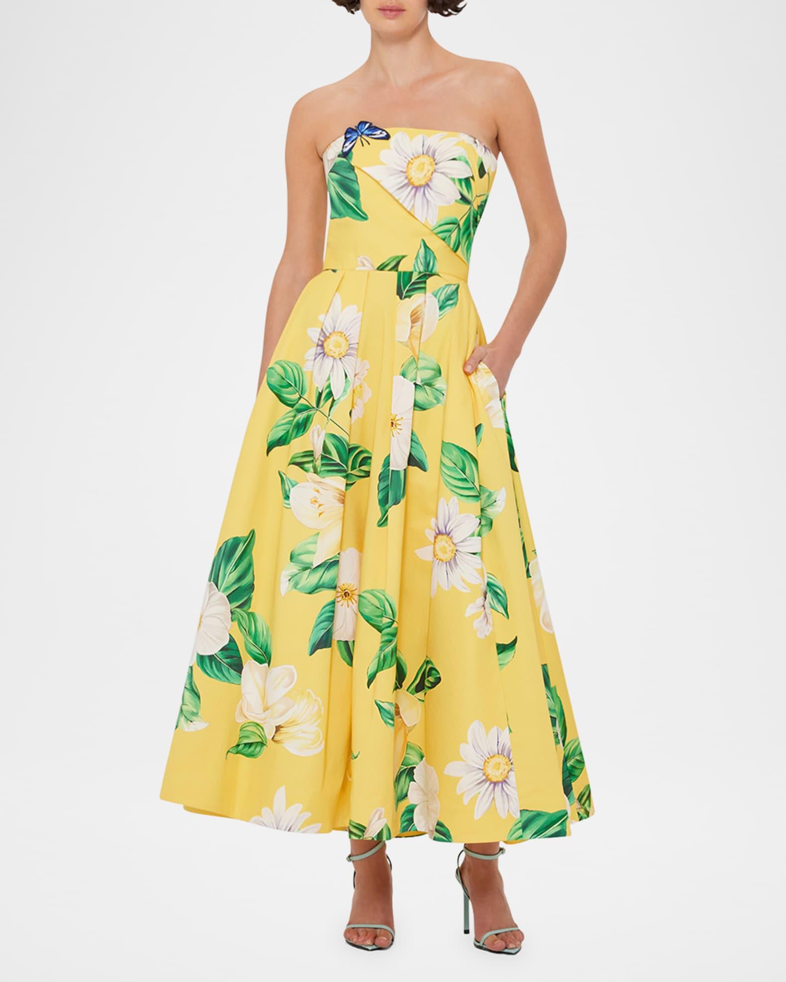 Lynn Pleated Floral-Print Bustier Midi Dress Product Image