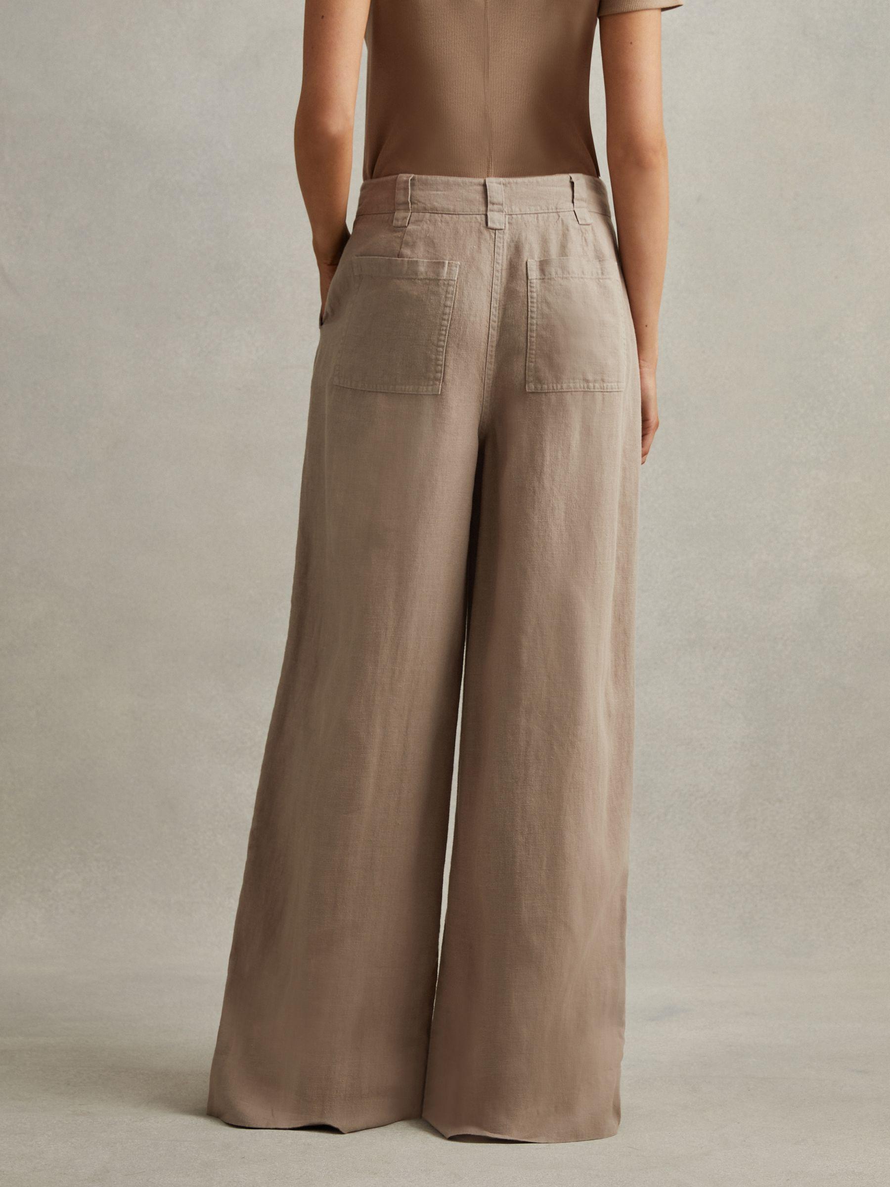 Linen Wide Leg Garment Dyed Trousers in Mink Neutral Product Image