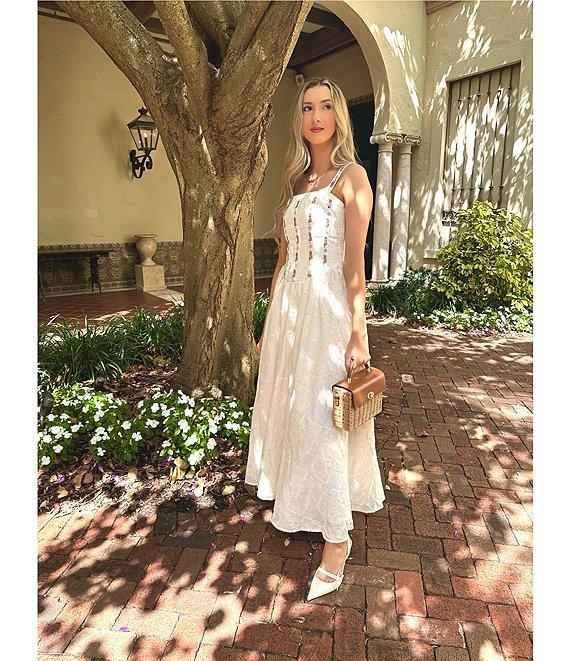 Agua Bendita Emerald Embroidered Square Neck Sleeveless Maxi Dress Product Image