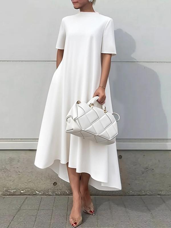 High-Low Short Sleeves Solid Color Maxi Dresses Product Image