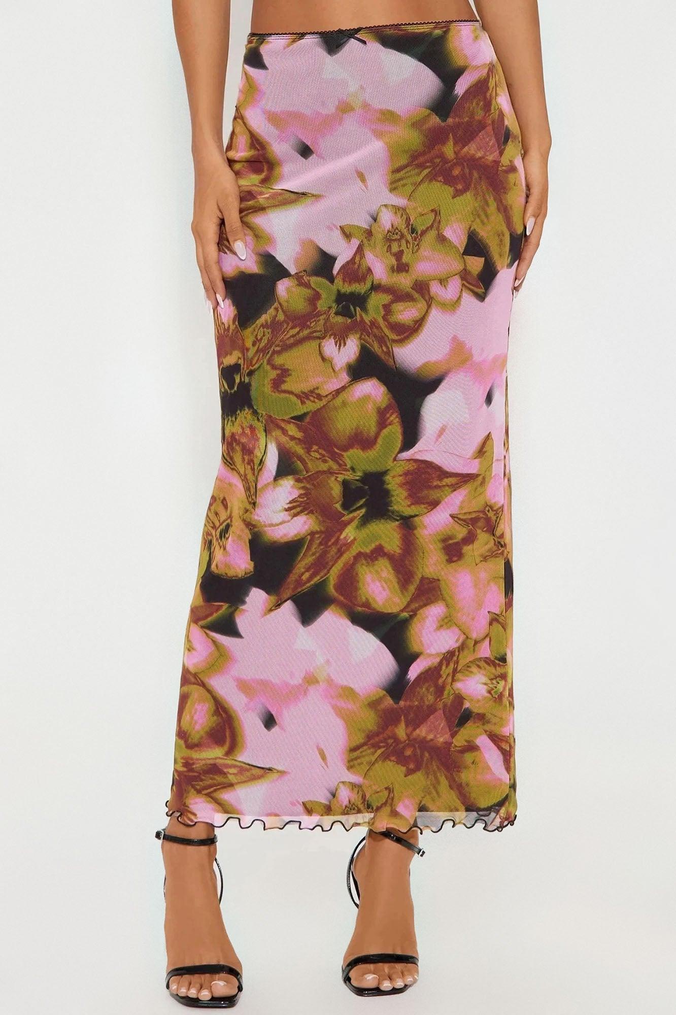 Work Of Art Abstract Mesh Maxi  Skirt - Purple/combo Female Product Image