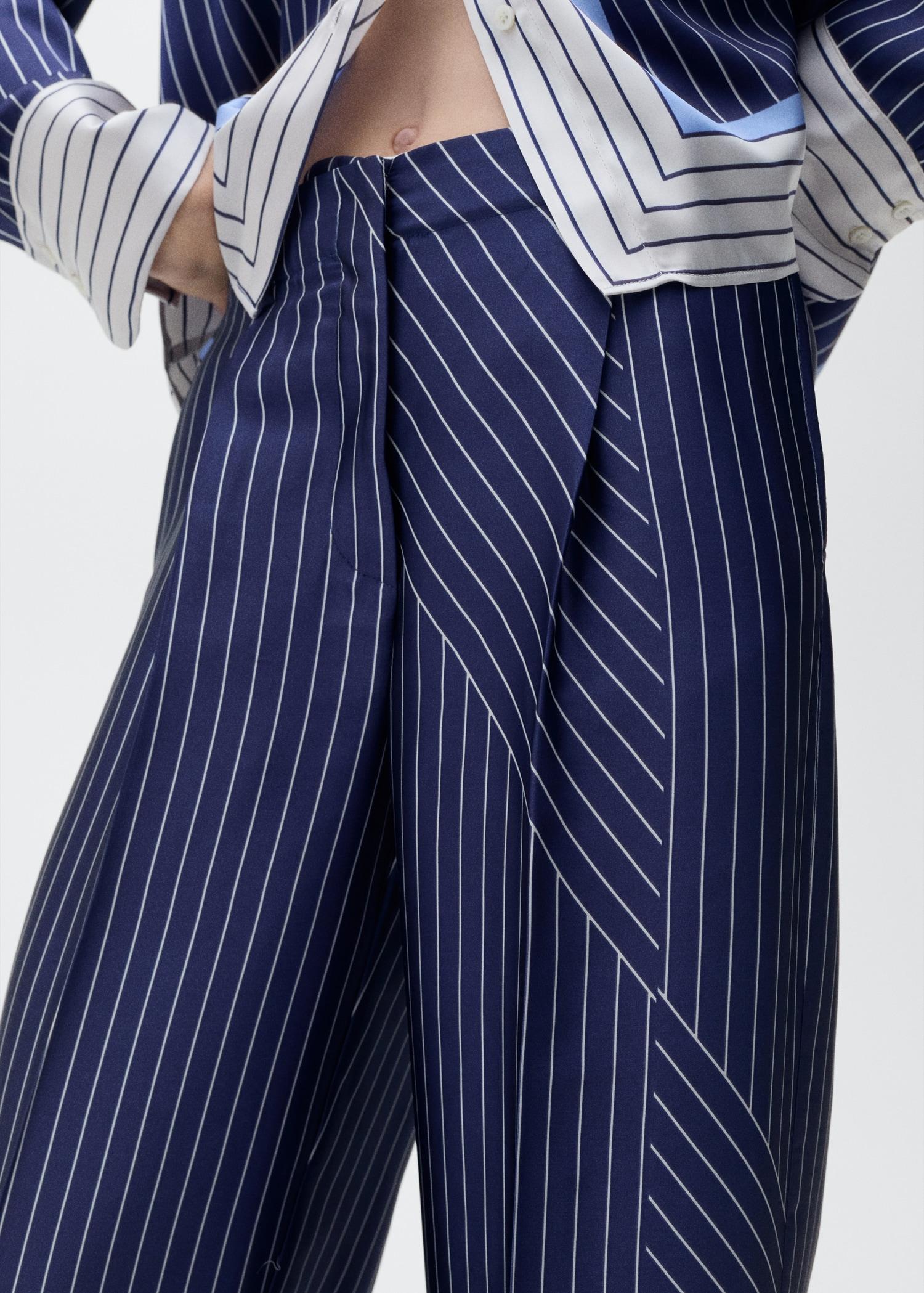 Satin pants with combined stripes - Women | MANGO USA Product Image