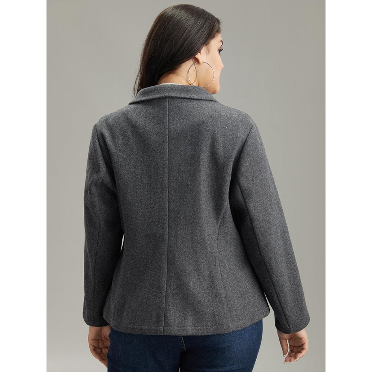 Plus Size Lapel Collar Texture Pocket Contrast Trim Blazer Gray Women Work Plain Texture Sleeve Long Sleeve Lapel Collar 18-20/2X Pocket At the Office Blazers BloomChic Product Image