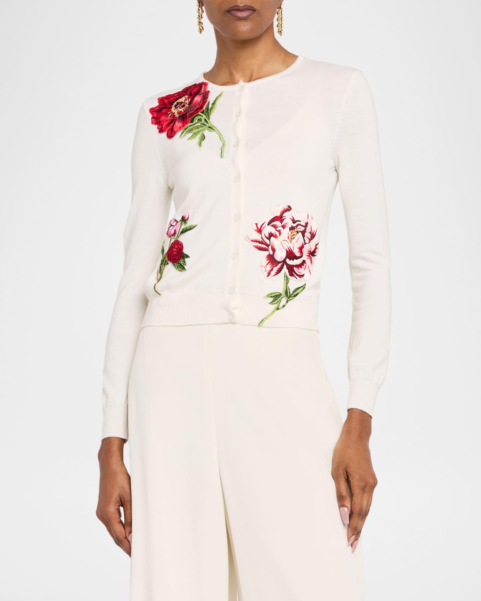 Peony Embroidered Wool Cardigan Product Image