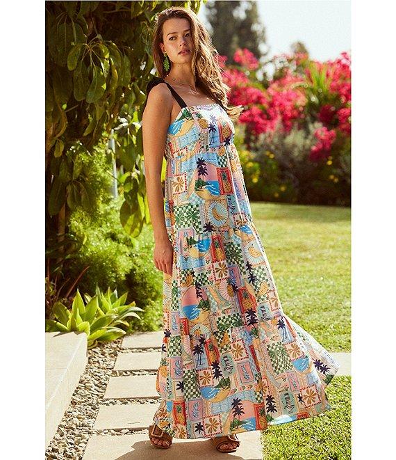 Skies Are Blue Printed Square Neck Sleeveless Tiered Maxi Dress Product Image
