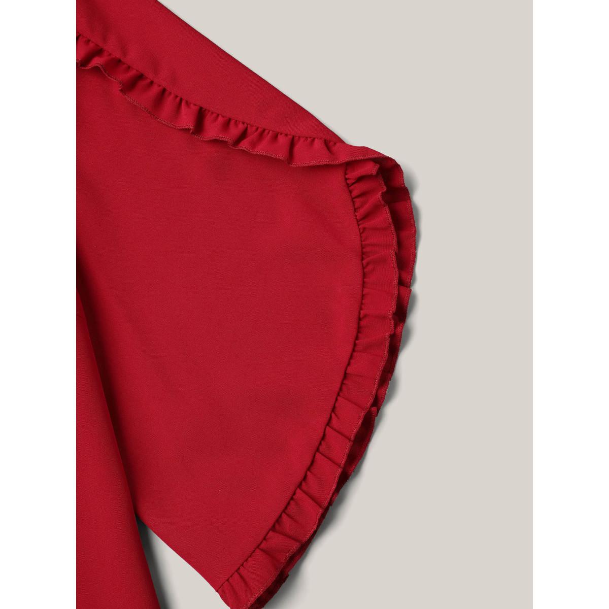 Plus Size Crimson Ruffled Bud Sleeve Round Neck Shirt Women Elegant Elbow-length sleeve Round Neck Everyday Blouses BloomChic 14-16/1X Product Image