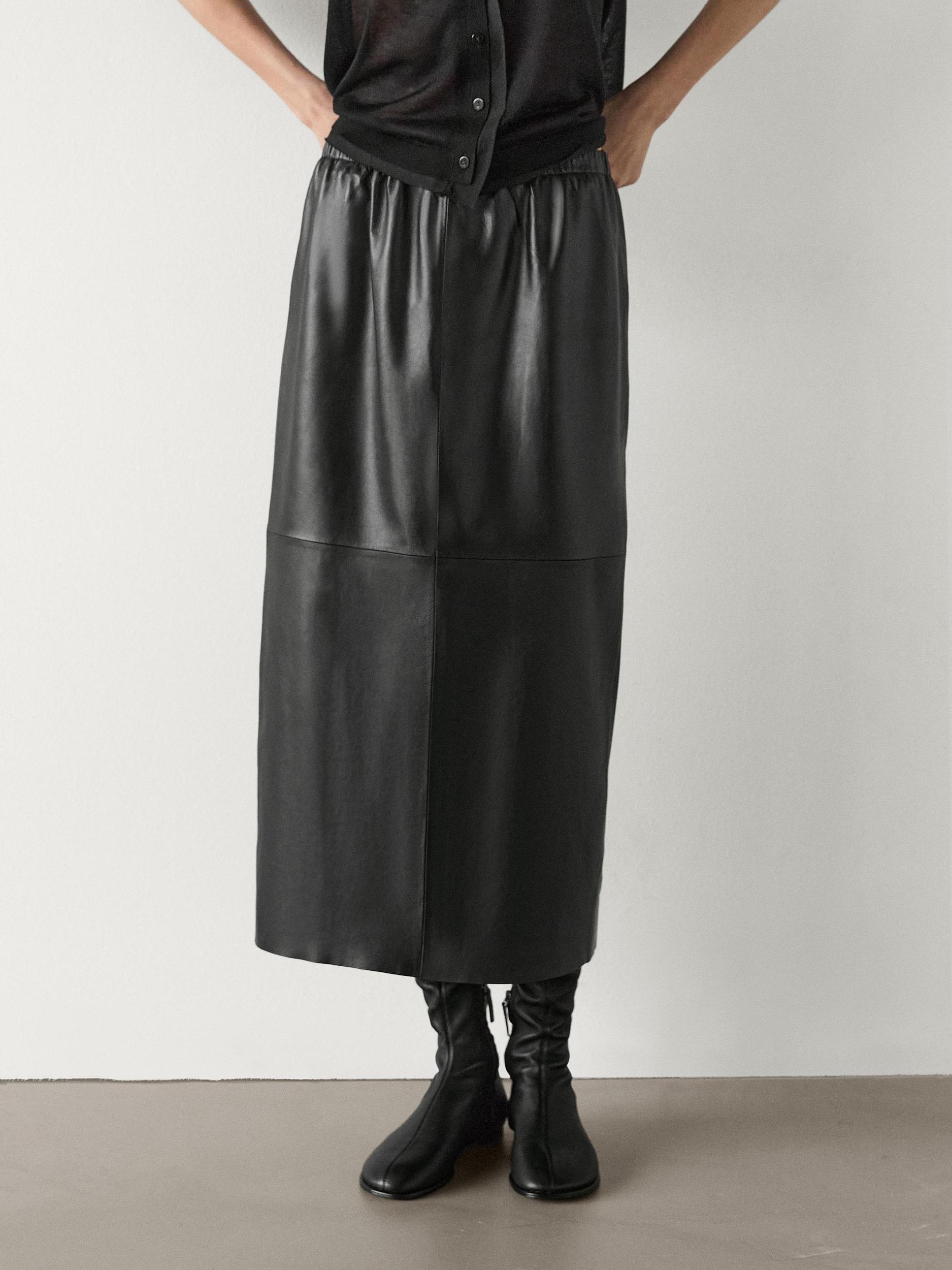 Soft nappa leather midi skirt Product Image