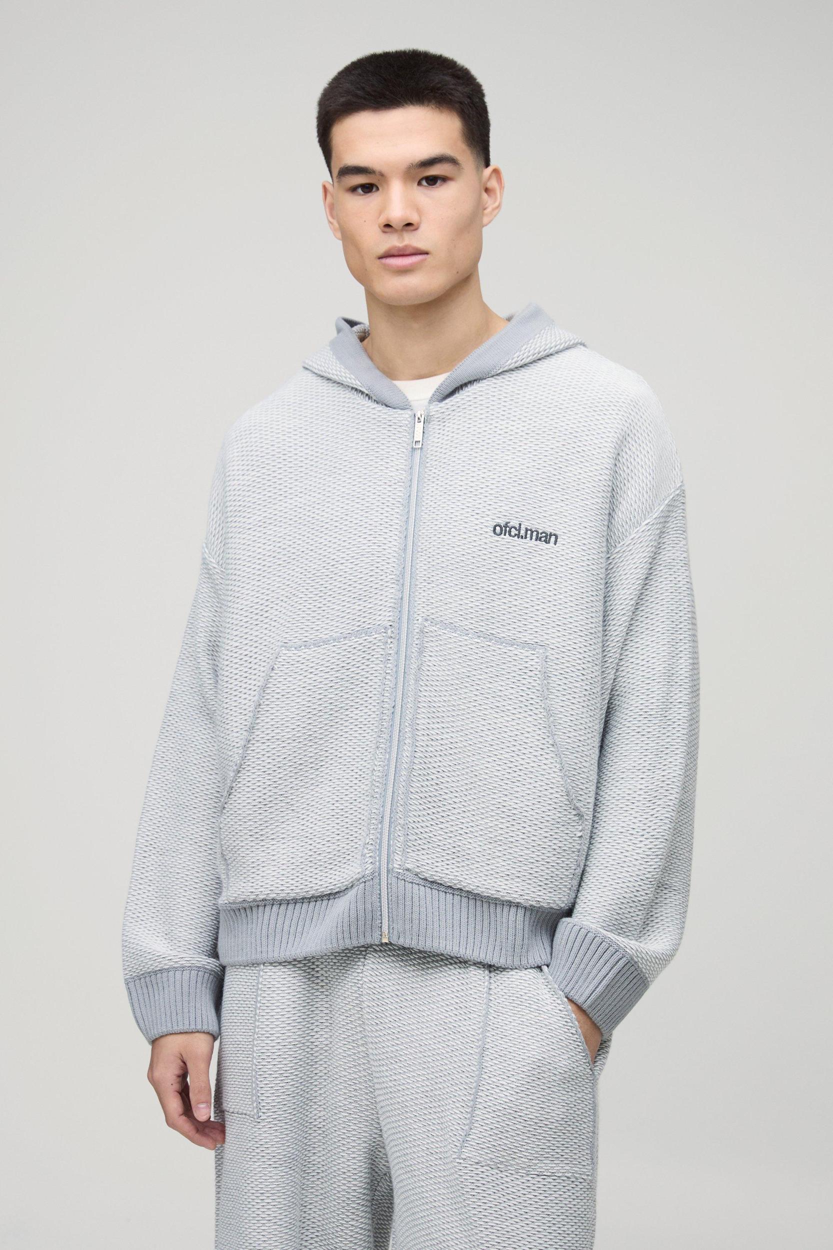 Oversized Boxy and Wide Leg Knitted Jacquard Tracksuit | boohooMAN USA Product Image