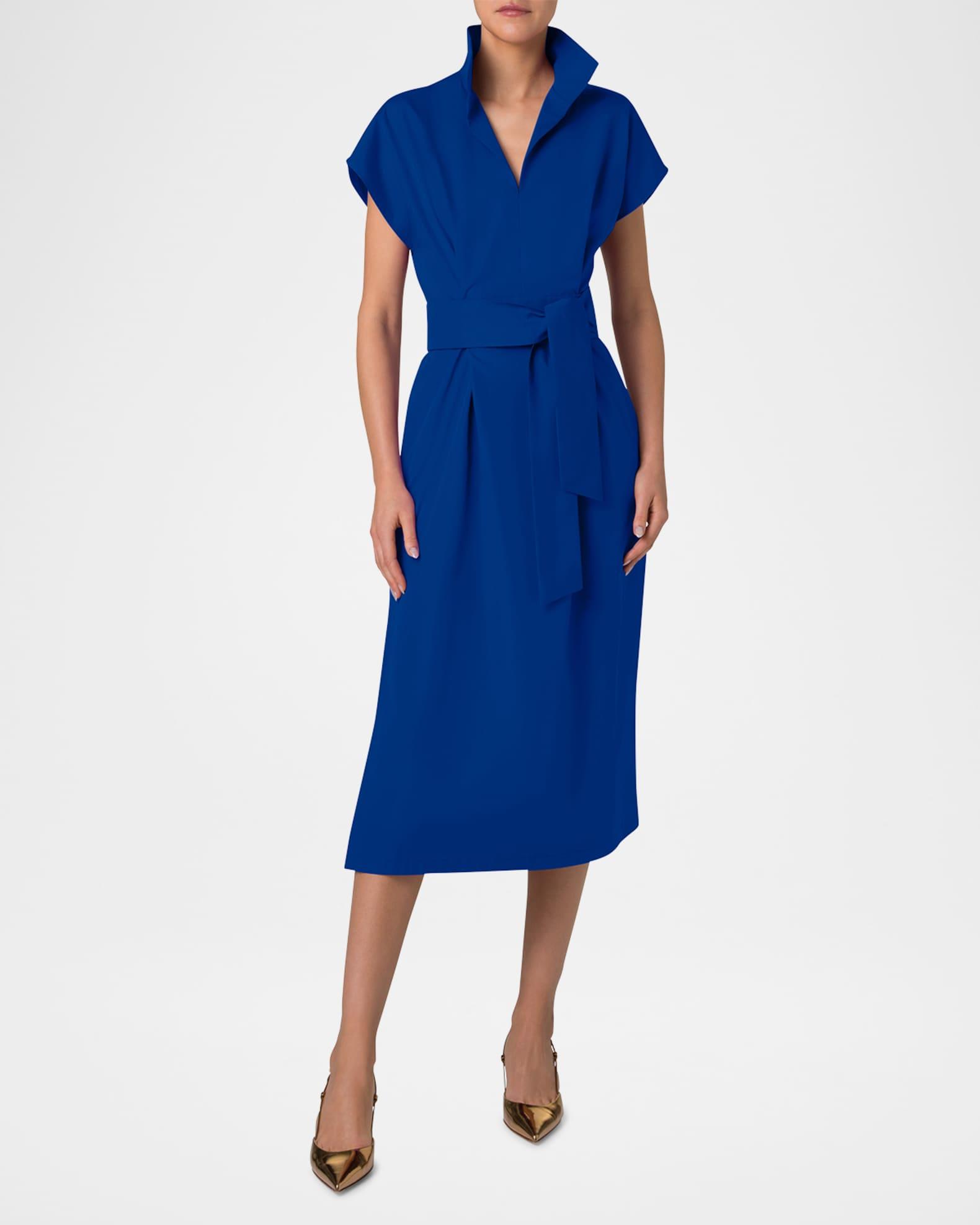 Short-Sleeve Belted Midi Shirtdress Product Image