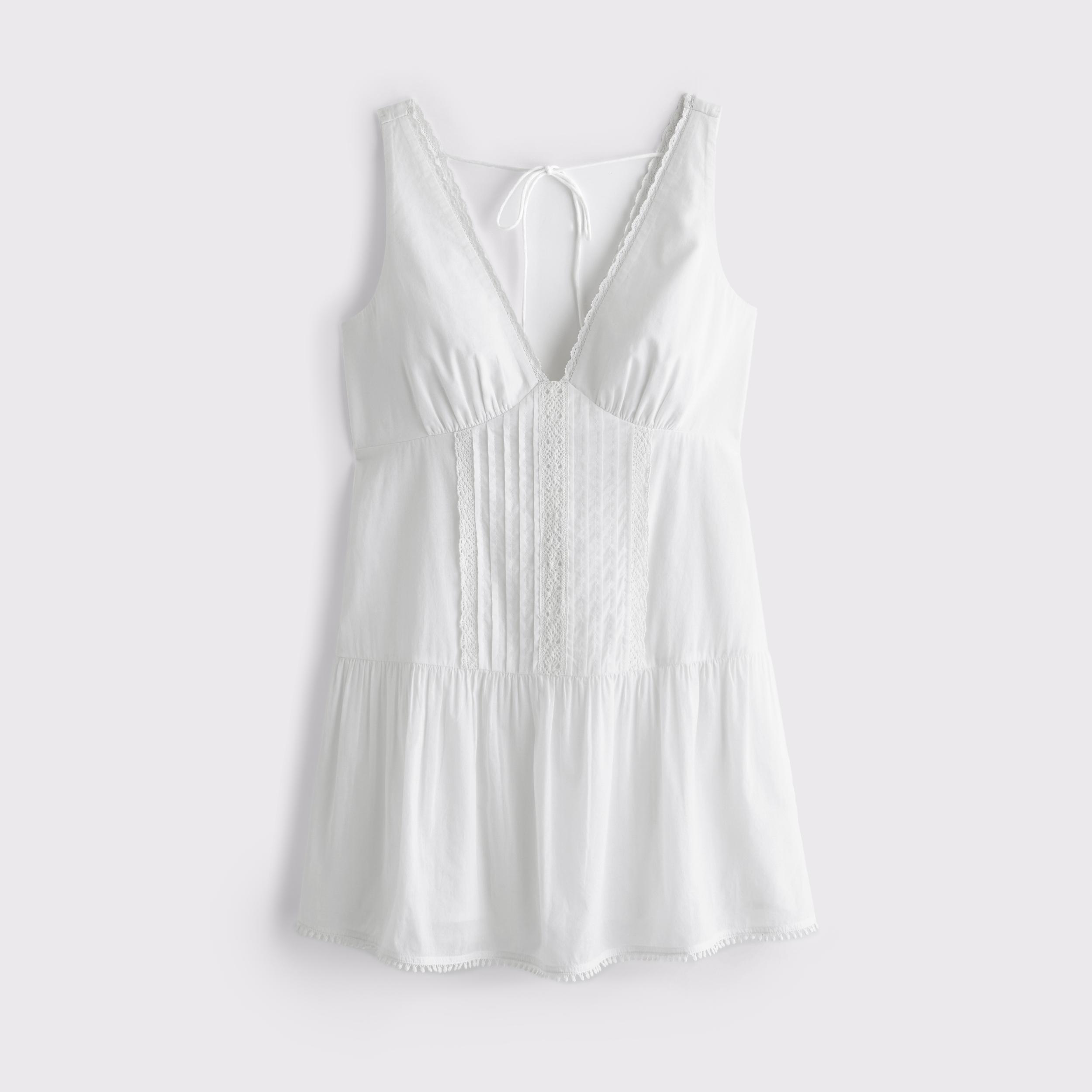 V-Neck Lace-Trim Mini Dress Product Image