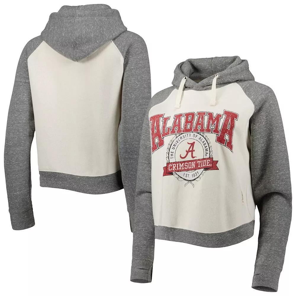 Women's Pressbox Cream/Heather Gray Alabama Crimson Tide Cody Tri-Bend Raglan Pullover Hoodie, Size: XL, White Product Image