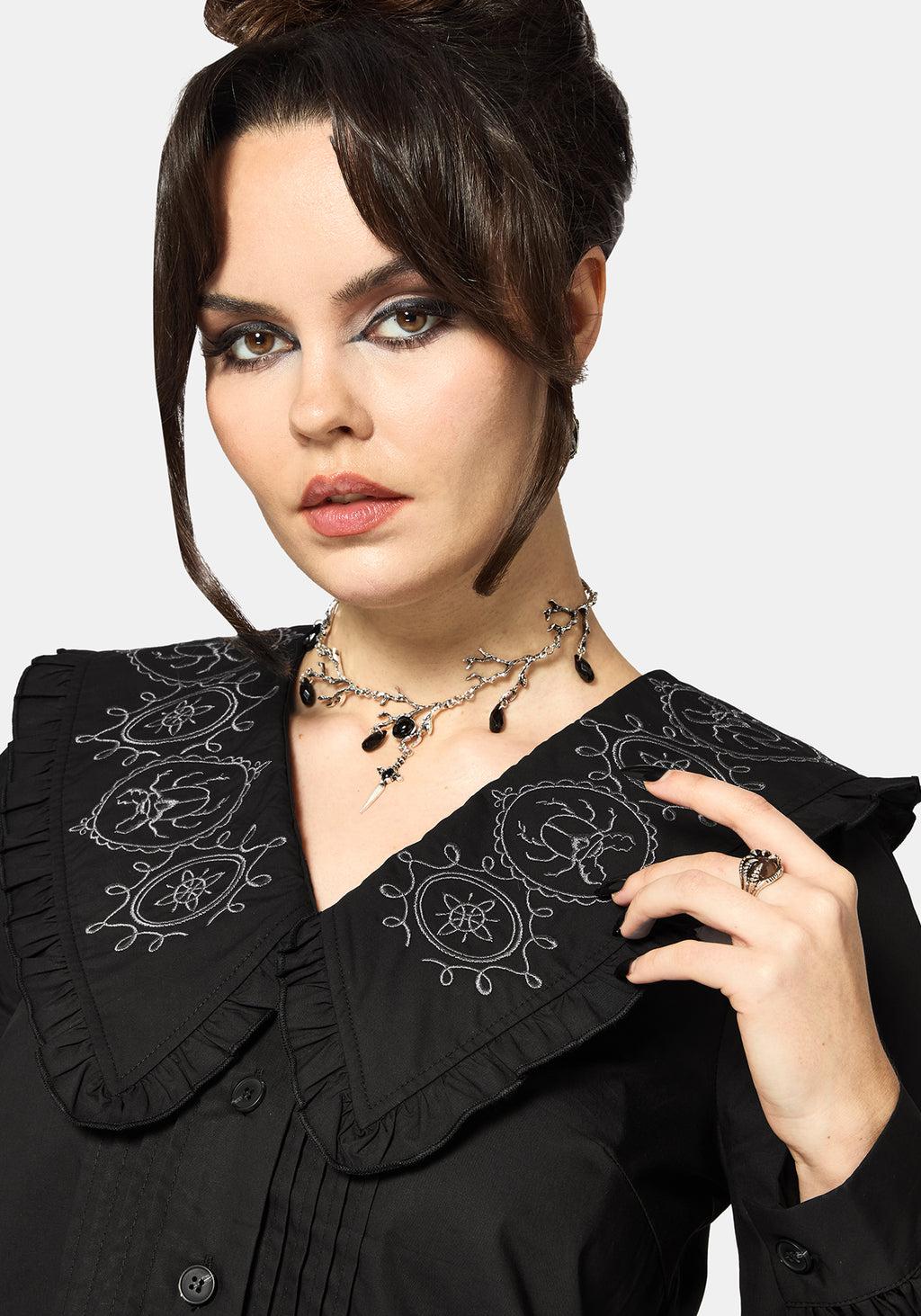 Alira Bug Embroidered Collar Long Sleeved Blouse Product Image