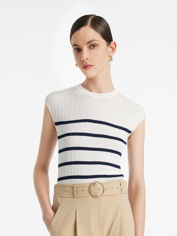 Acetate Knitted Striped Pullover Women Knit Top Product Image